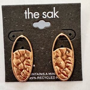 The Sak Hammered Oval Drop Earrings Rose Gold Tone 1.5” New